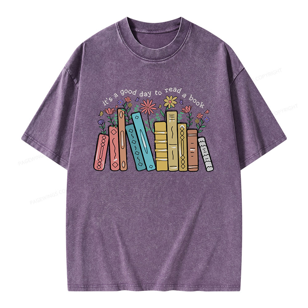 Pagewings It’s A Good Day To Read A Book Unisex Washed T-shirt