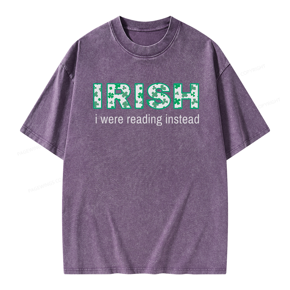 Pagewings St Patrick's Day Reading Teacher t Shirt Unisex Washed T-shirt