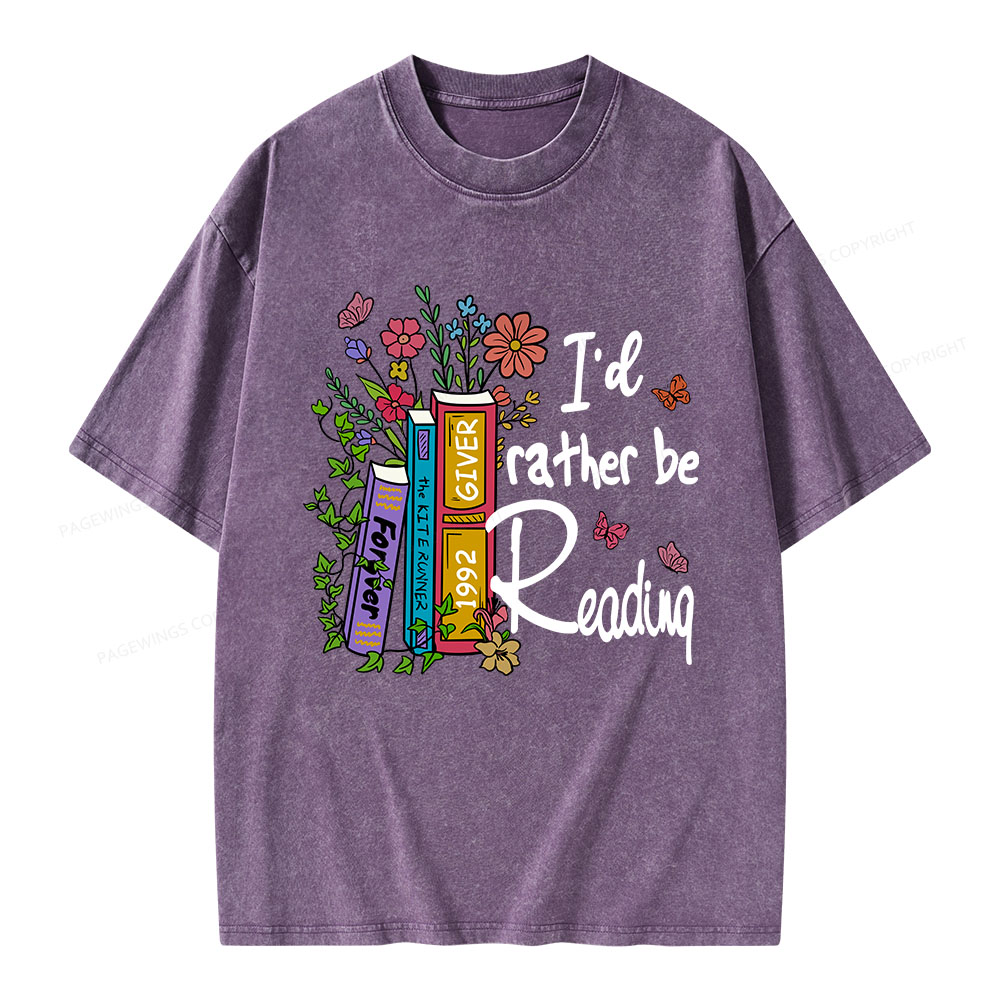 Pagewings I'd Rather Be Reading Unisex Washed T-shirt