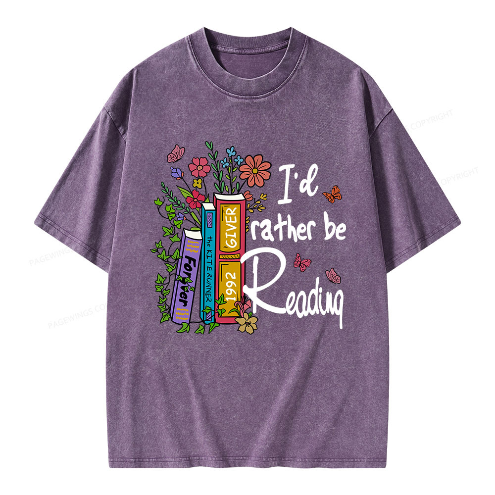 Pagewings I'd Rather Be Reading Unisex Washed T-shirt