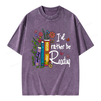 Pagewings I'd Rather Be Reading Unisex Washed T-shirt