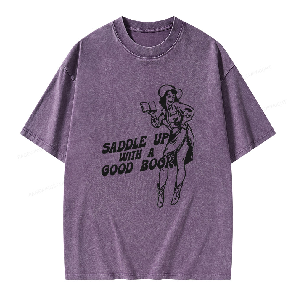 Pagewings Saddle Up With A Good Book Unisex Washed T-shirt