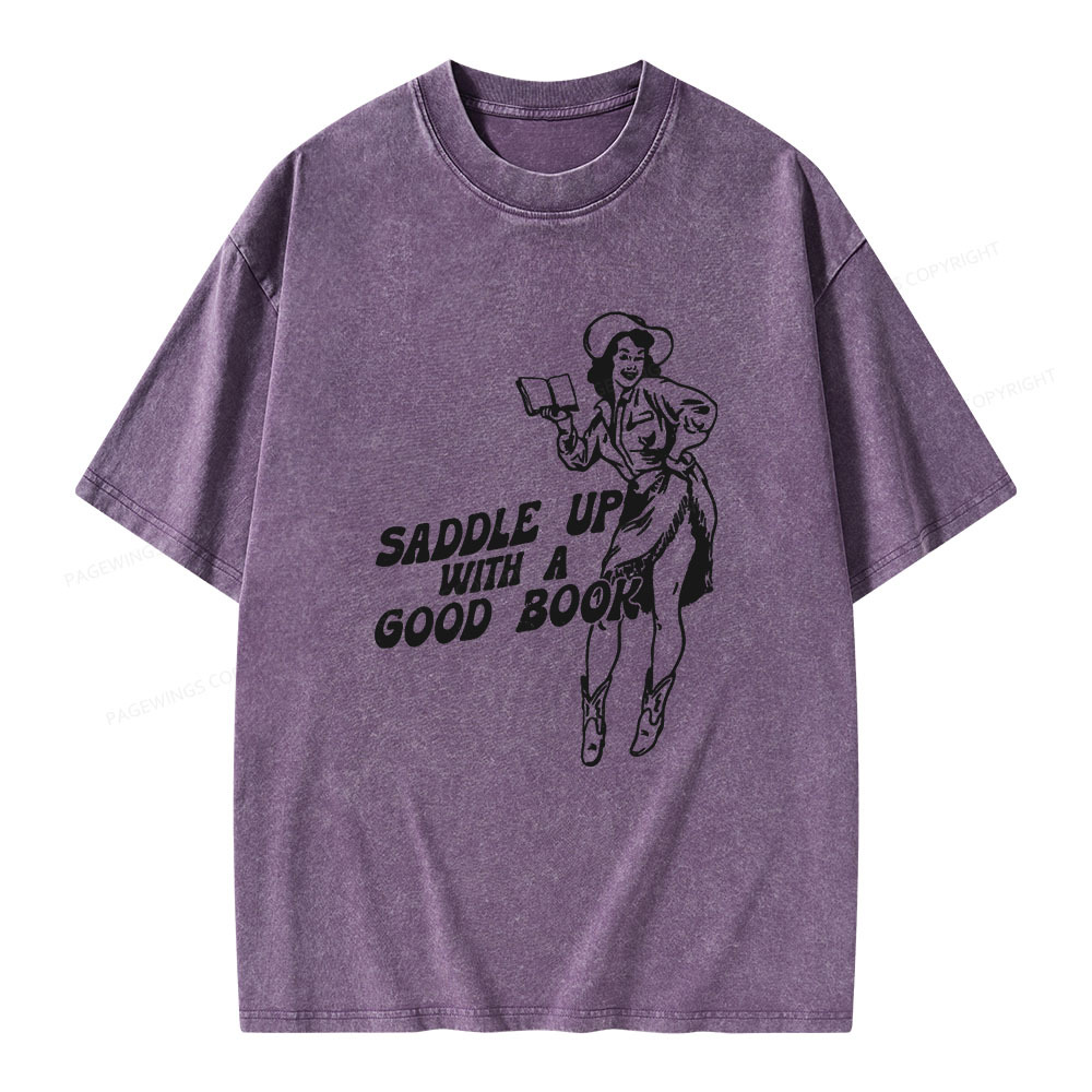 Pagewings Saddle Up With A Good Book Unisex Washed T-shirt