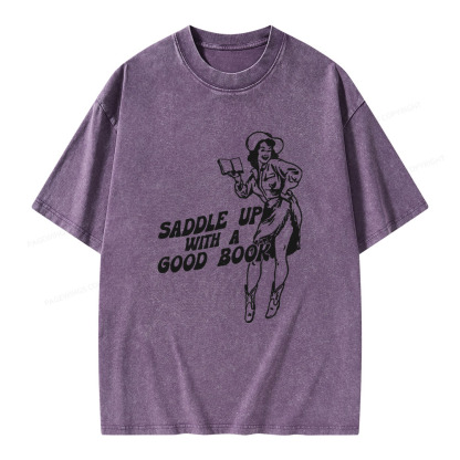 Pagewings Saddle Up With A Good Book Unisex Washed T-shirt
