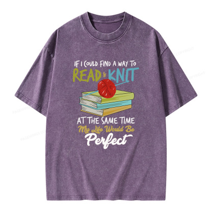 Pagewings Read And Knit At The Same Time Unisex Washed T-shirt