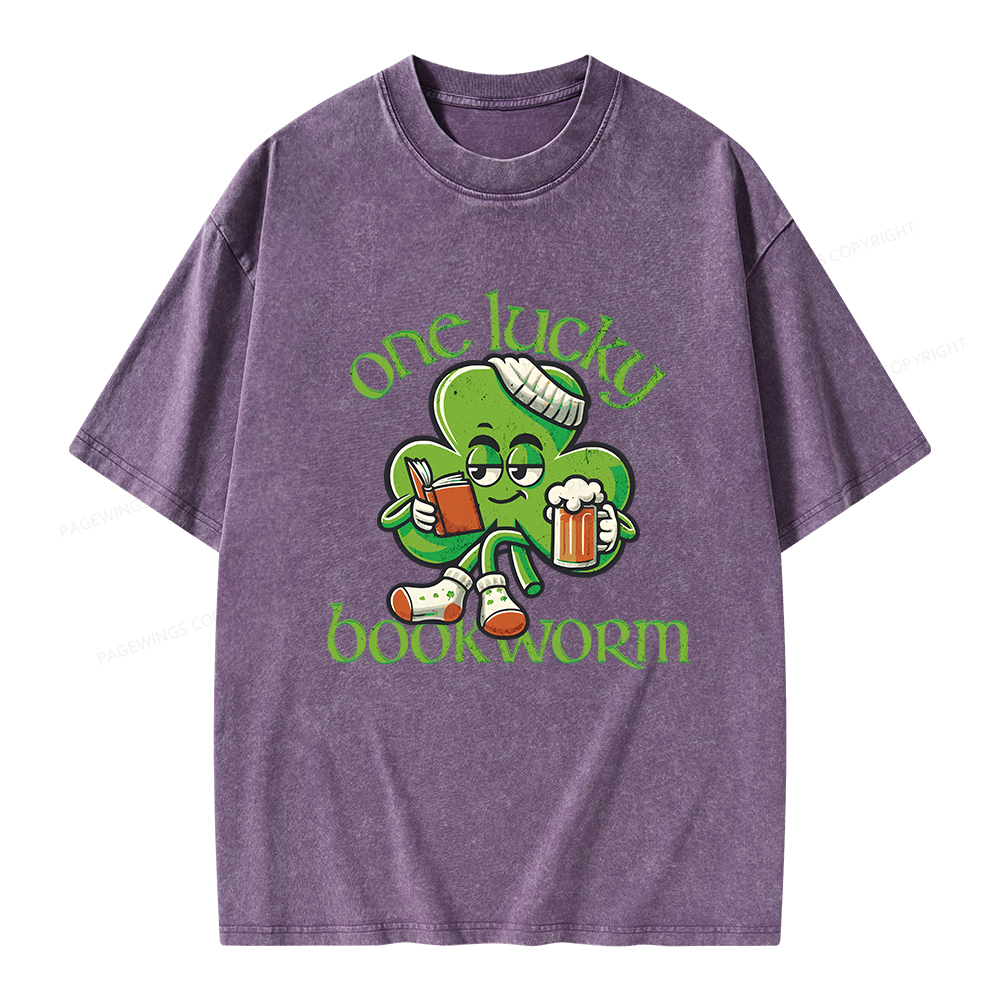 Pagewings  Lucky Book worm Shirt St. Patrick Day outfit Unisex Washed T-shirt