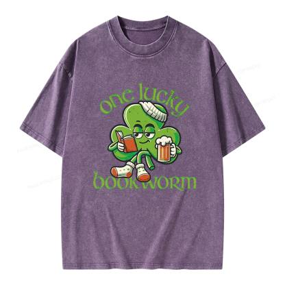 Pagewings  Lucky Book worm Shirt St. Patrick Day outfit Unisex Washed T-shirt