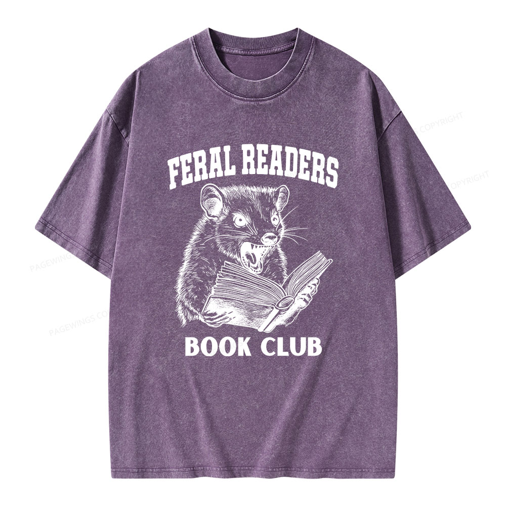 Pagewings Feral Readers Book Club Unisex Washed T-shirt