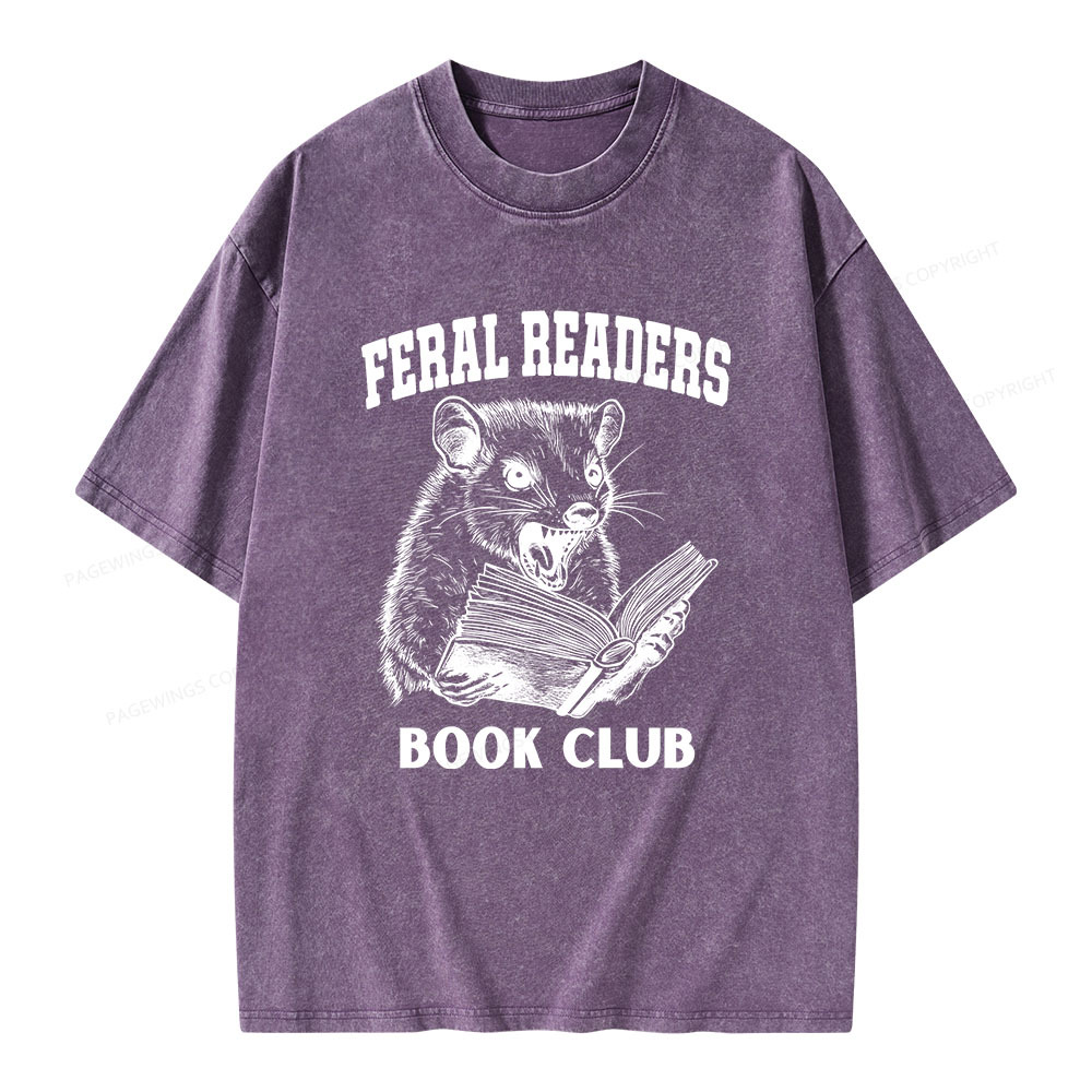 Pagewings Feral Readers Book Club Unisex Washed T-shirt