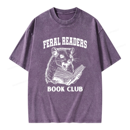 Pagewings Feral Readers Book Club Unisex Washed T-shirt