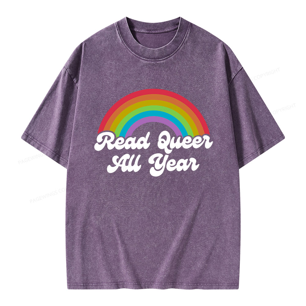 Pagewings Read Queer All Year Unisex Washed T-shirt