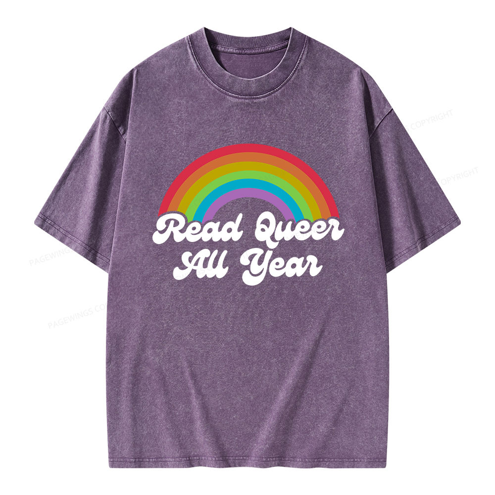 Pagewings Read Queer All Year Unisex Washed T-shirt