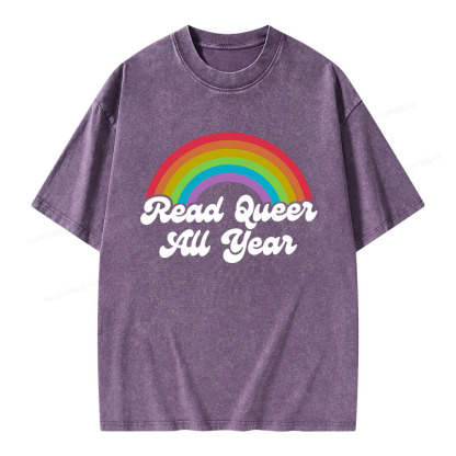 Pagewings Read Queer All Year Unisex Washed T-shirt