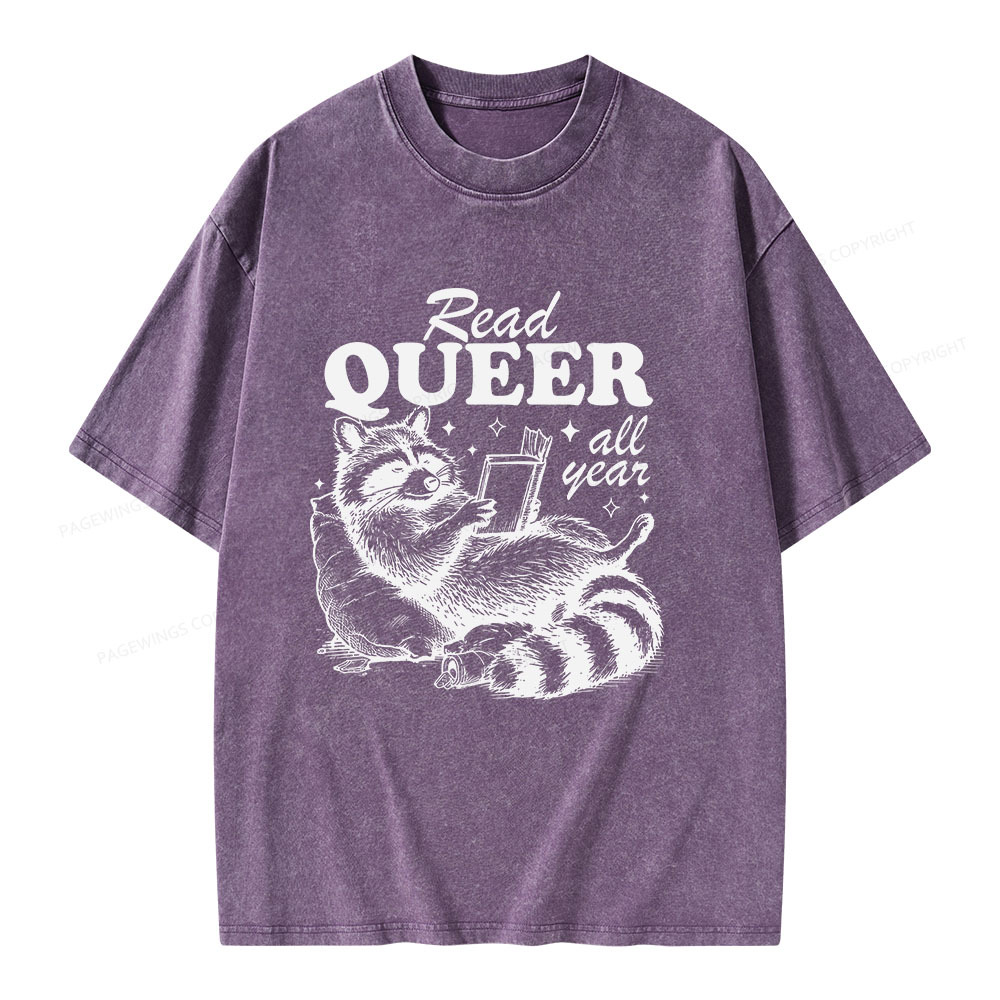 Pagewings Read Queer All Year Unisex Washed T-shirt