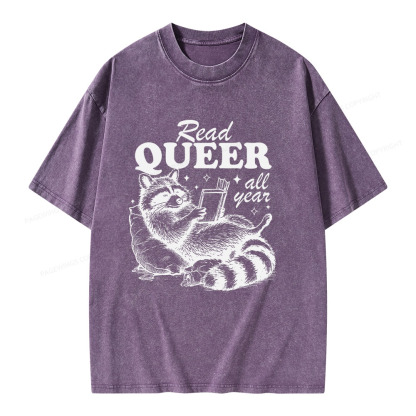 Pagewings Read Queer All Year Unisex Washed T-shirt
