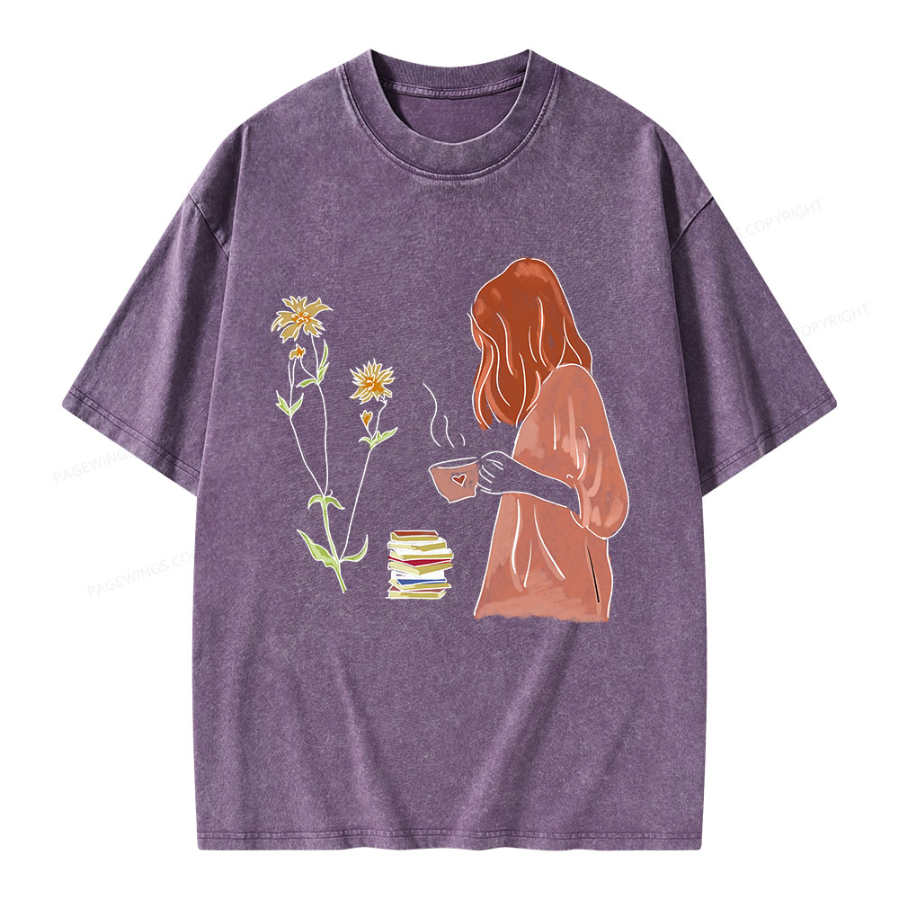 Pagewings Peaceful Moments With Books And Tea Unisex Washed T-shirt