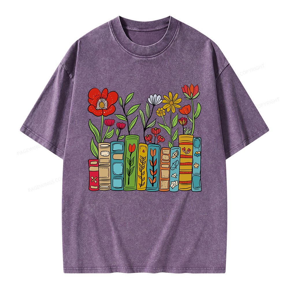 Pagewings Books Blooming Like Flowers In The Mind Unisex Washed T-shirt
