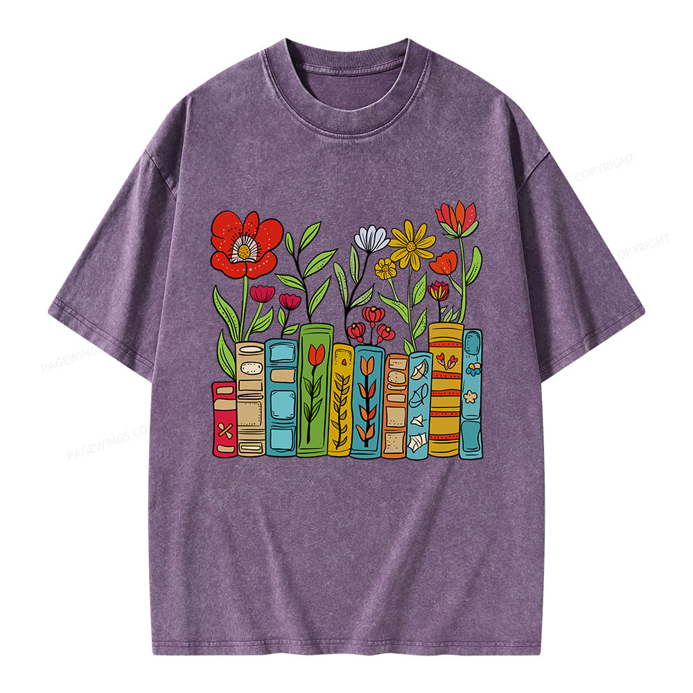 Pagewings Books Blooming Like Flowers In The Mind Unisex Washed T-shirt