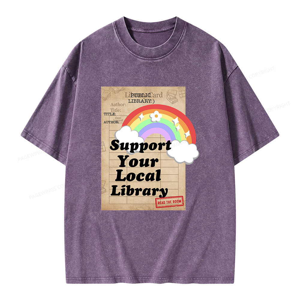 Pagewings Support Your Local Library Unisex Washed T-shirt