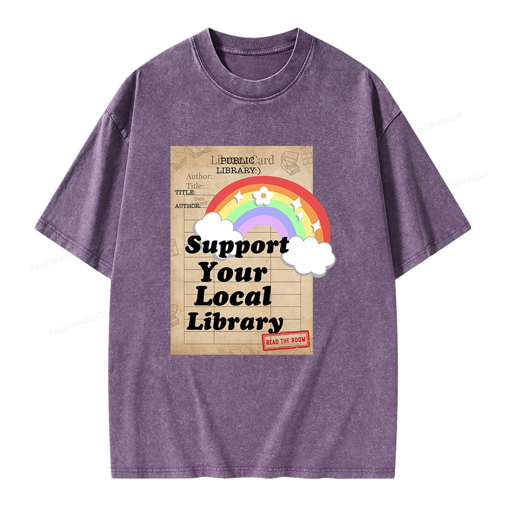 Pagewings Support Your Local Library Unisex Washed T-shirt