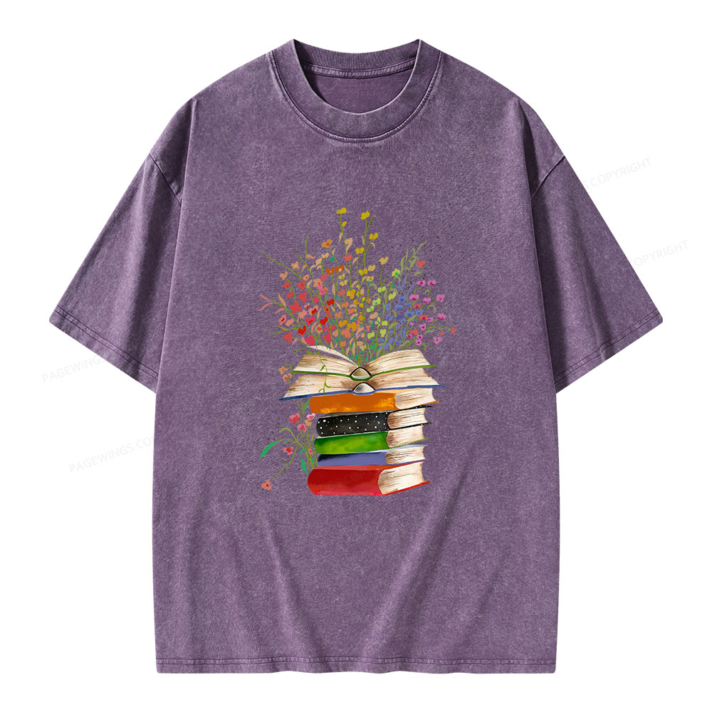 Pagewings Books Bloom With Knowledge Unisex Washed T-shirt