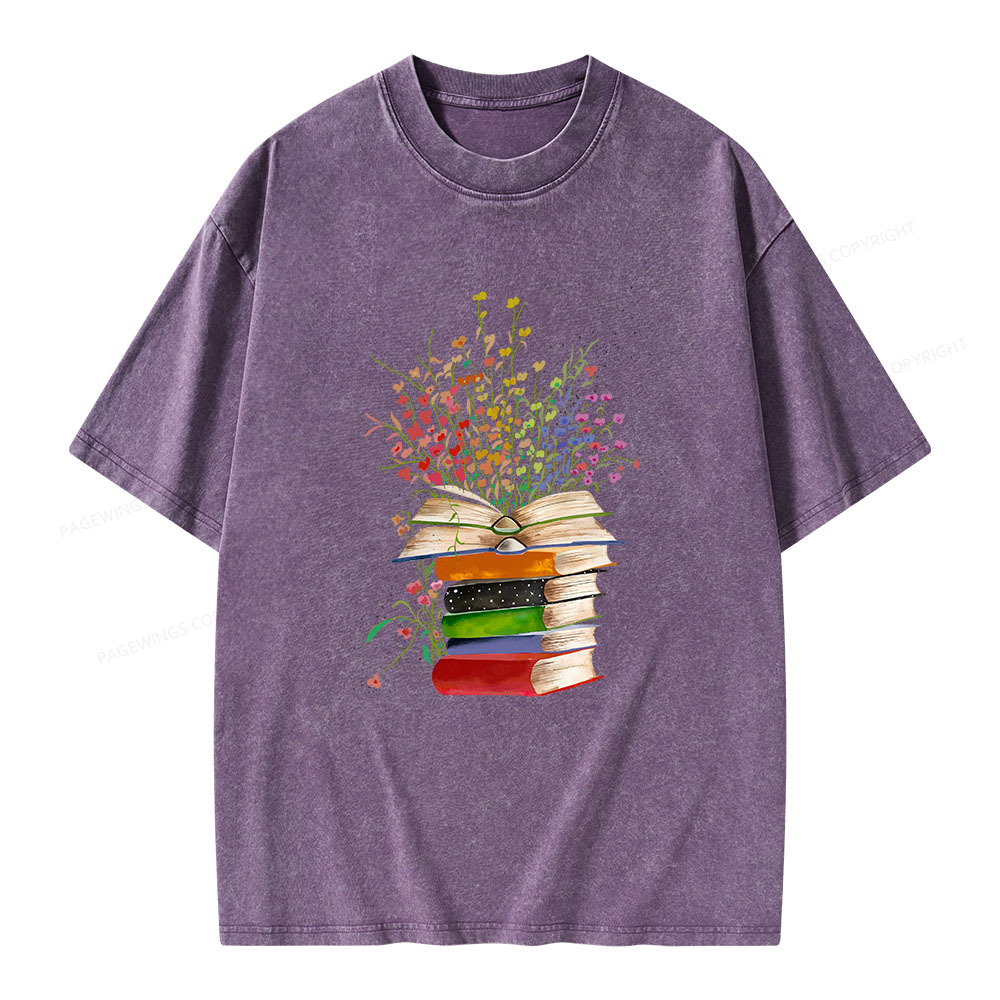 Pagewings Books Bloom With Knowledge Unisex Washed T-shirt