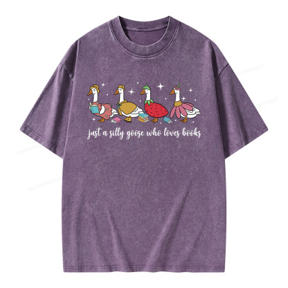Pagewings Just A Silly Goose Who Loves Books Unisex Washed T-shirt