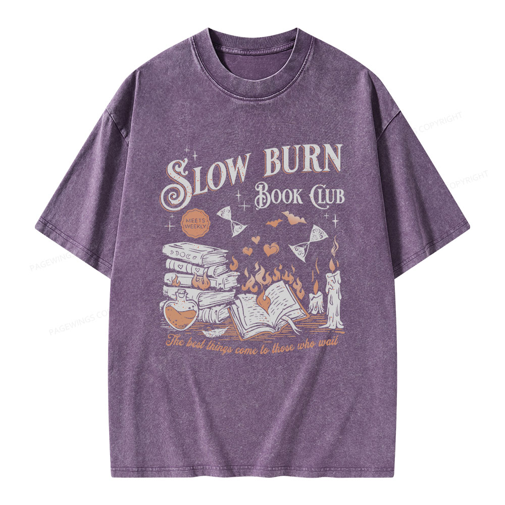 Pagewings Slow Burn Book Club Unisex Washed T-shirt