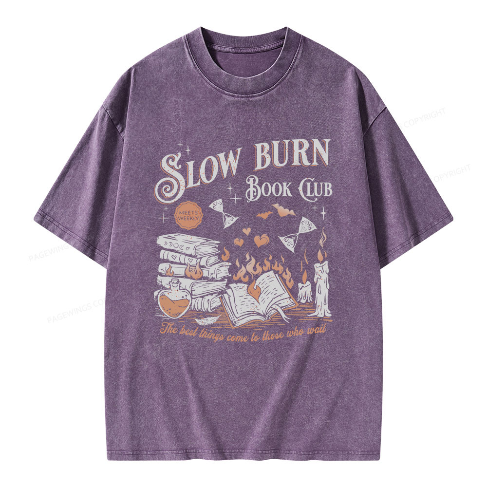 Pagewings Slow Burn Book Club Unisex Washed T-shirt