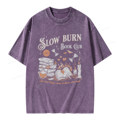 Pagewings Slow Burn Book Club Unisex Washed T-shirt