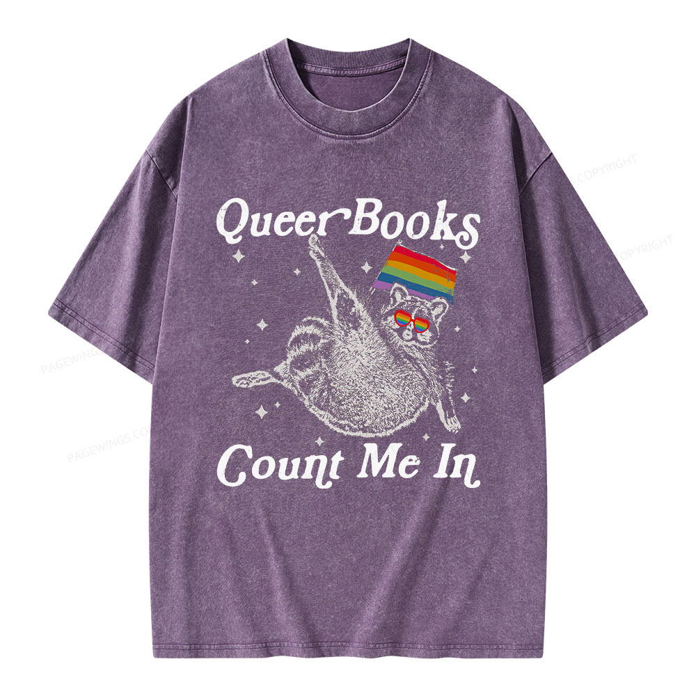 Pagewings Queer Books Count Me In Unisex Washed T-shirt