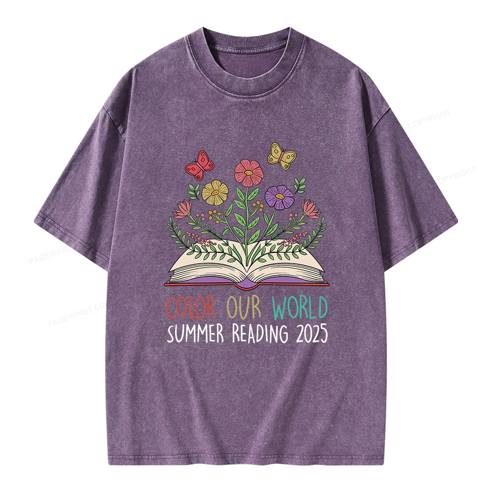 Pagewings Color Our World Summer Reading 2025 Unisex Washed T-shirt