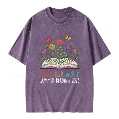 Pagewings Color Our World Summer Reading 2025 Unisex Washed T-shirt