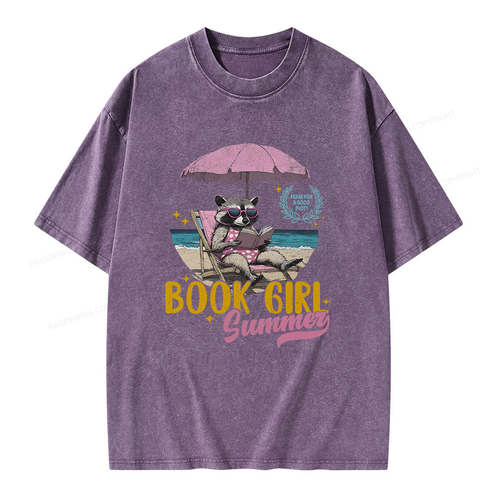 Pagewings Book Girl Summer Unisex Washed T-shirt