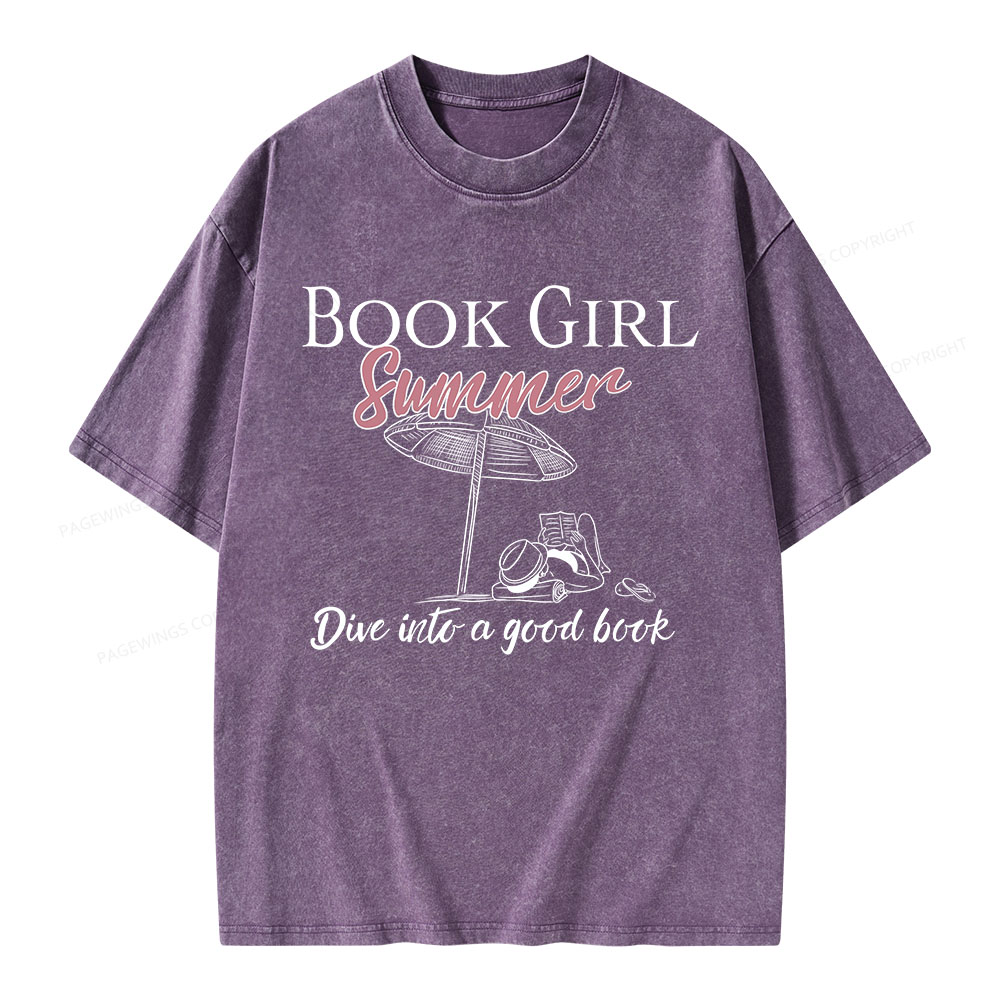 Pagewings Book Girl Summer Unisex Washed T-shirt