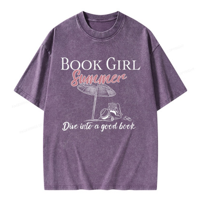 Pagewings Book Girl Summer Unisex Washed T-shirt