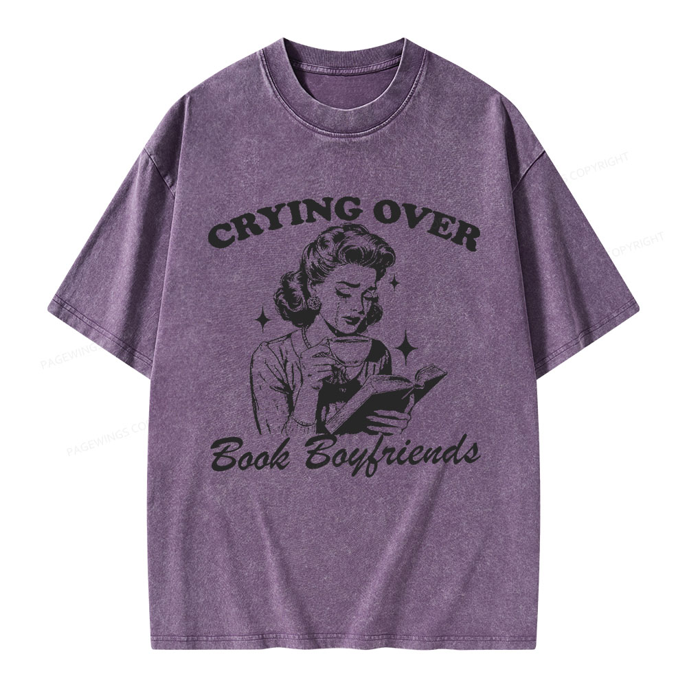 Pagewings Crying Over Book Boyfriends  Unisex Washed T-shirt
