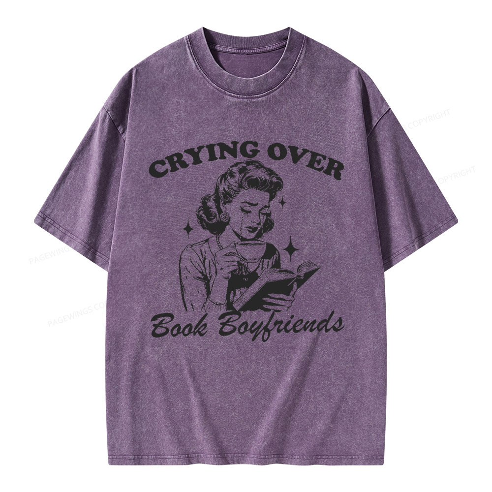 Pagewings Crying Over Book Boyfriends  Unisex Washed T-shirt