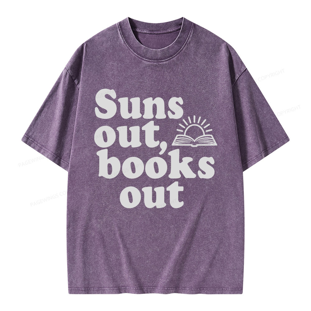 Pagewings Suns Out Books Out Unisex Washed T-shirt