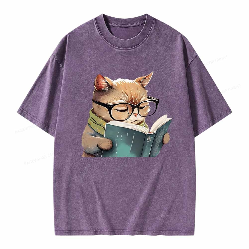 Pagewings Animals Reading Books Unisex Washed T-shirt