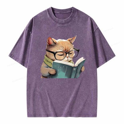 Pagewings Animals Reading Books Unisex Washed T-shirt