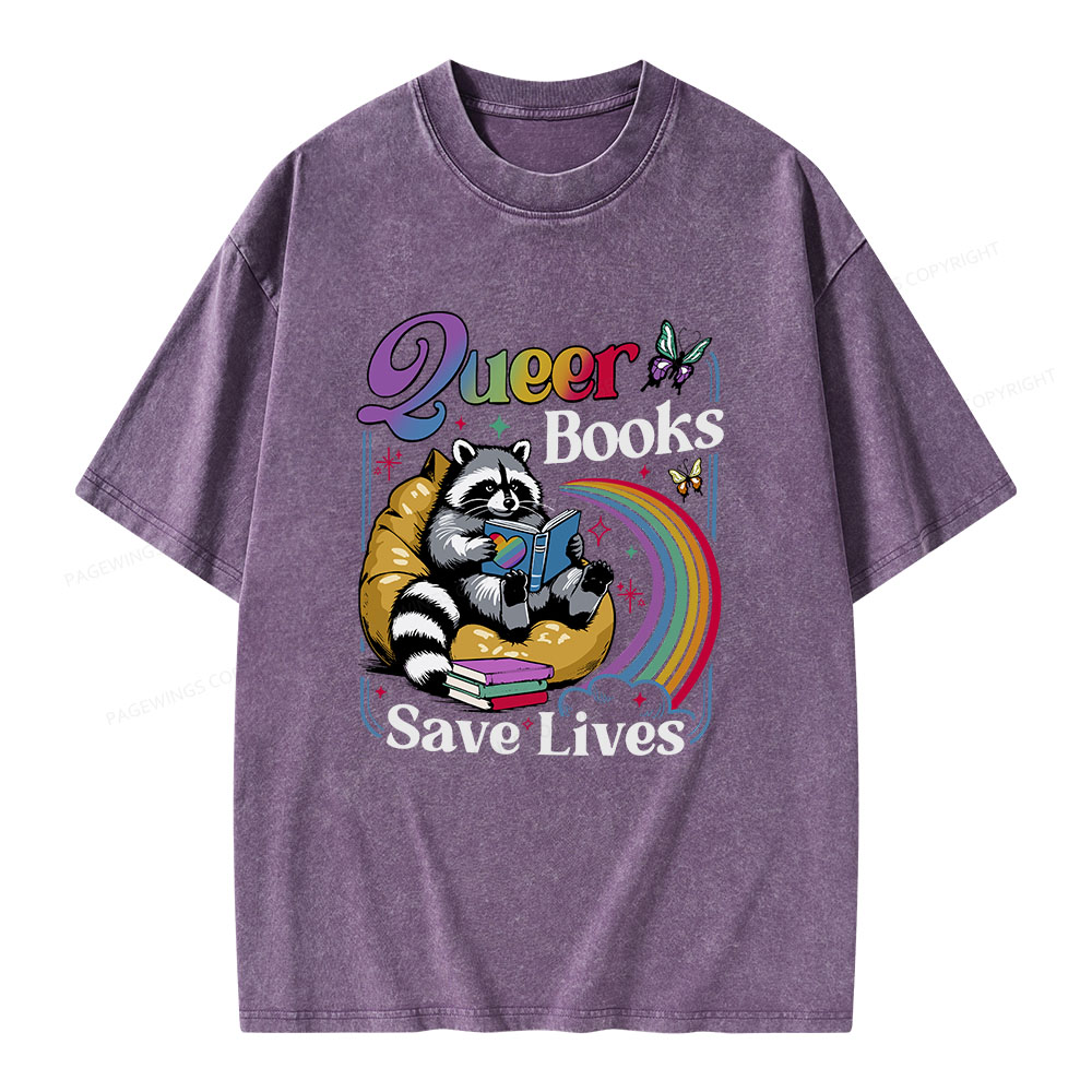 Pagewings Queer Books Save Lives Unisex Washed T-shirt