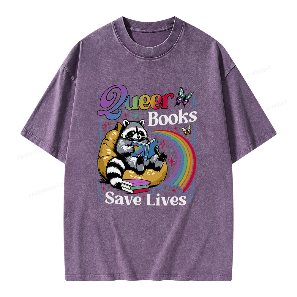 Pagewings Queer Books Save Lives Unisex Washed T-shirt
