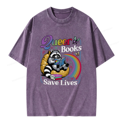 Pagewings Queer Books Save Lives Unisex Washed T-shirt