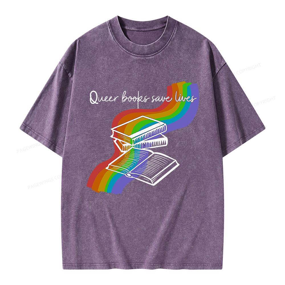 Pagewings Queer Books Save Lives Unisex Washed T-shirt
