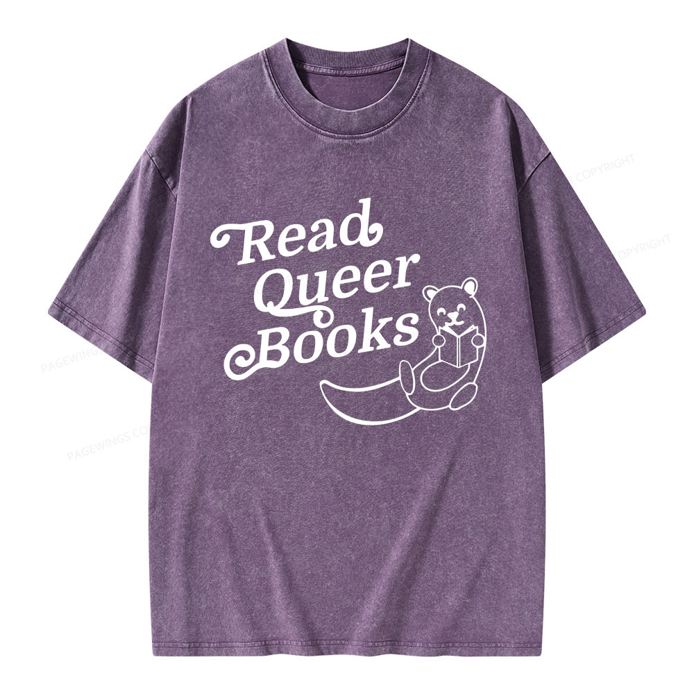 Pagewings Read Queer Books Unisex Washed T-shirt