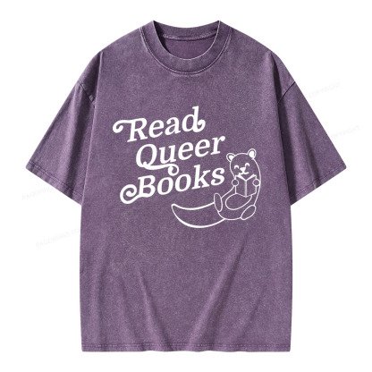 Pagewings Read Queer Books Unisex Washed T-shirt