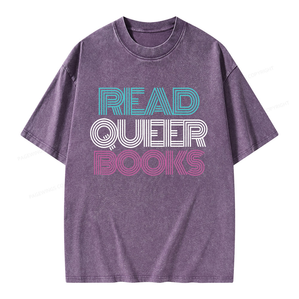 Pagewings Read Queer Books Unisex Washed T-shirt
