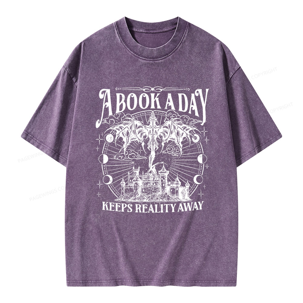 Pagewings A Book A Day Keeps Reality Away Unisex Washed T-shirt