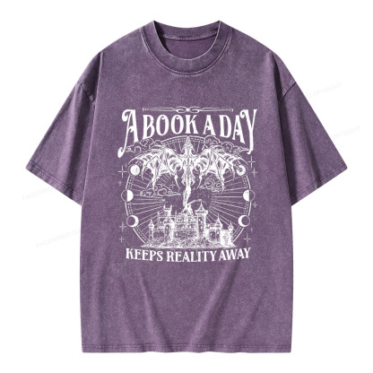 Pagewings A Book A Day Keeps Reality Away Unisex Washed T-shirt